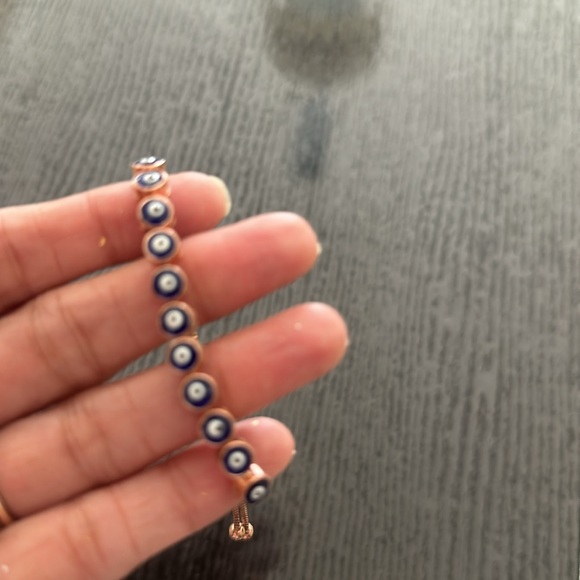 NEW 14 k rosegold vermeil evil eye 🧿 bracelet with diamanté slider clasp. - Picture 2 of 4